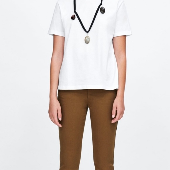 Zara White short sleeve tee with necklace attached Med. Casual Festival All-in-1 - Picture 4 of 8